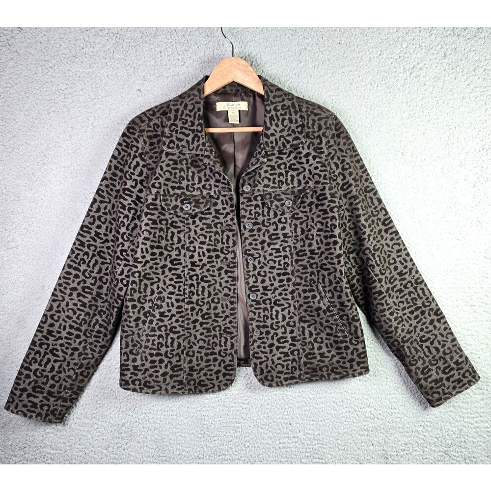 Savvy By Rafael Blazer 10 Brown Animal Print Button Up Soft Tailored Jacket